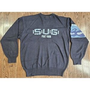 Phat Farm Knitted Sweater Men’s 3XL Hip Hop Brooklyn 90s Vintage SUG Blue Camo